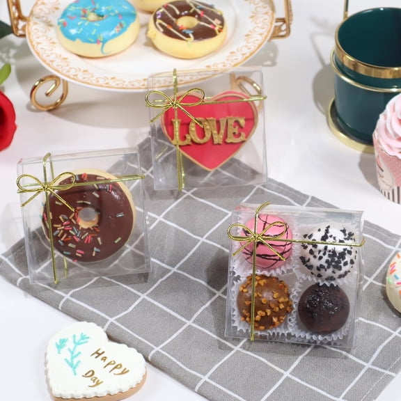 UYGDUY-20pcs 4x4x2 Inch Small Cake Boxes Bakery Boxes Cookies Boxes with Window Soap Box Chocolate Truffle boxes Dount Boxes Macaron Boxes Gift Treat Boxes for pastries, gifts Party Favor