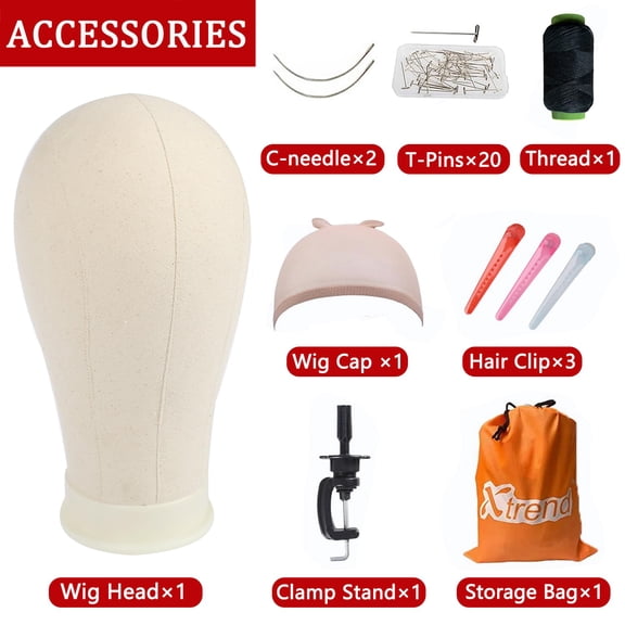 UYGDUY-21"-24" Canvas Block Mannequin Head for Making Weft/Wig/Hair Extension, Display Styling Mannequin With Wig Stand Set, Manikin Canvas Hair Accessories 22 Inch