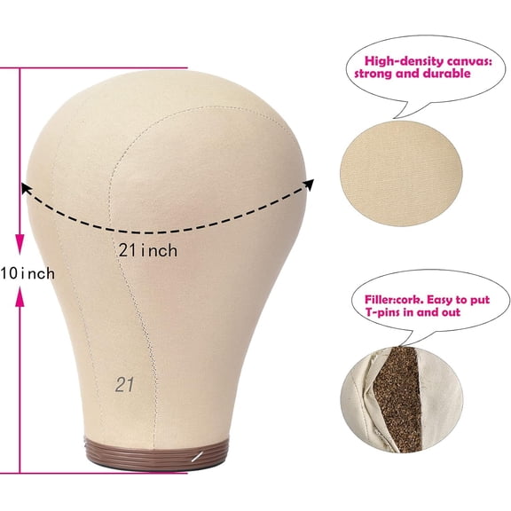 UYGDUY-21 Inch Cork Canvas Block Head Mannequin Head Wig Display Styling Head.