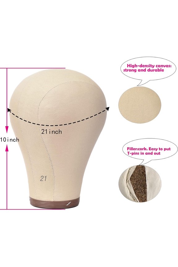 -21 Inch Cork Canvas Block Head Mannequin Head Wig Display Styling Head.