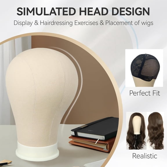 UYGDUY-22.5 Inch Mannequin Head for Wig, Canvas Wig Head with Mount Hole, Manikin Head for Wig Making, Styling and Display, Head Contour More Realistic