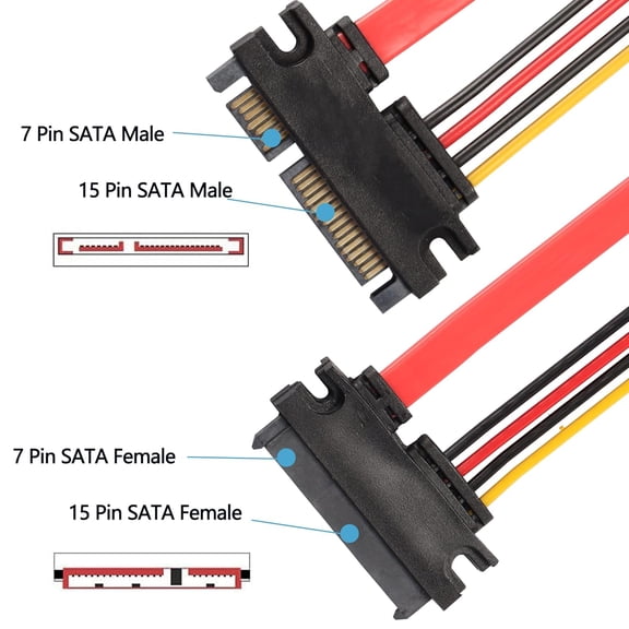 UYGDUY-22Pin SATA Power Extension Cable, 2Pack SATA 22Pin (7+15) Male to Female Data and Power Combo Extension Cable - 50cm
