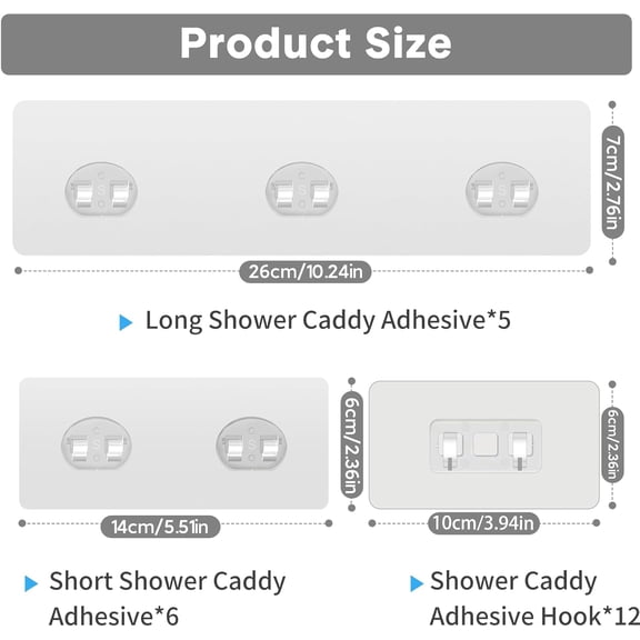 UYGDUY-23 Pack Shower Caddy Replacement, Strong Adhesive Strips for Shelf, Waterproof Wall Hooks, No Drilling, Transparent, for Bathroom Organizer and Kitchen Racks