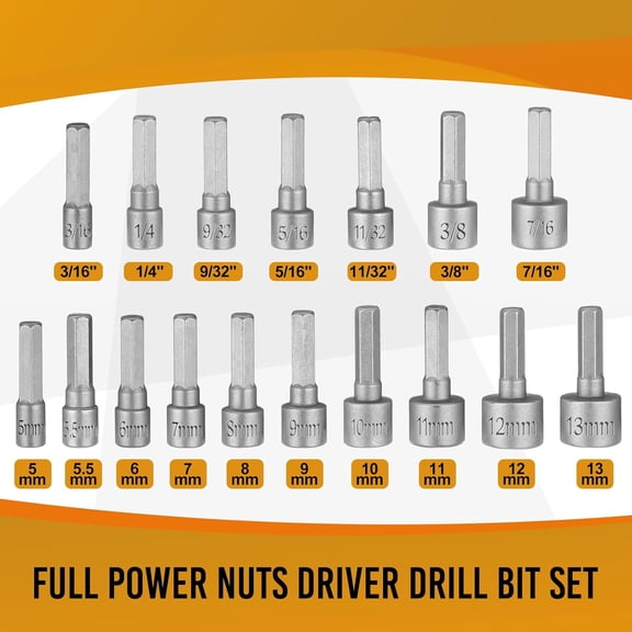 UYGDUY-23 Pcs Power Nuts Driver Drill Bit Tools Set 1/4'' Driver Hex Shank Keys Metric Socket Wrench Screw Impact Bit Set for Power Tools, Electric Drills Screwdrivers Socket Wrench