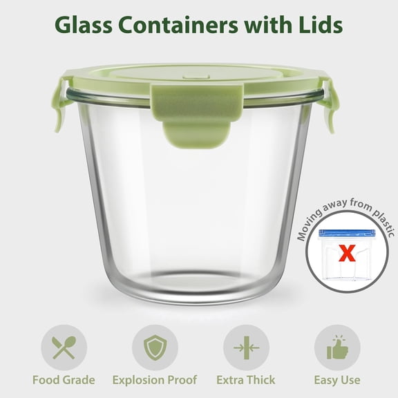 UYGDUY-23oz Glass Meal Prep Containers with Lids, Airtight 3-Cup Glass Storage Containers Set, Heat-Resistant BPA-Free for Soup, Leftover, Microwave, Dishwasher, Fridge and Freezer Safe (4 Packs)