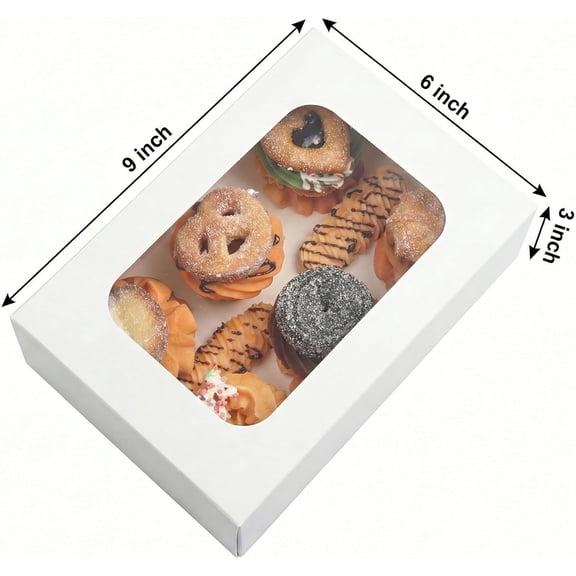 UYGDUY-24 Pack Cookie Boxes with Window, 9x6x3 Inch White Bakery Containers for Desserts, Candy, Muffins, Donuts, Chocolate Covered Strawberries & Gift Giving