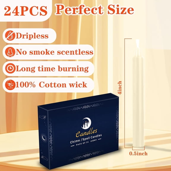 UYGDUY-24 Pack Ivory Color Spell Chime Candles  Premium Mini Unscented Taper Candles for Rituals, Prayer, Birthdays, Meditation, Altar, Spells, Chime Candles - 4 Inch Tall - Ideal for Witches