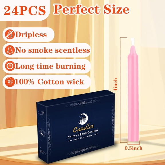 UYGDUY-24 Pack Pink Spell Chime Candles  Premium Mini Unscented Taper Candles for Rituals, Prayer, Birthdays, Meditation, Altar, Spells, Chime Candles - 4 Inch Tall - Ideal for Witches