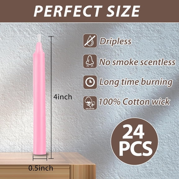 UYGDUY-24 Pack Pink Spell Chime Candles  Premium Mini Unscented Taper Candles for Rituals, Prayer, Meditation, Altar, Spells  4" Tall  Ideal for Witches & Spiritual Practices