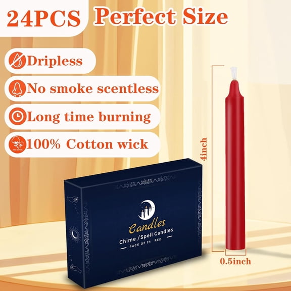 UYGDUY-24 Pack Red Spell Chime Candles  Premium Mini Unscented Taper Candles for Rituals, Prayer, Birthdays, Meditation, Altar, Spells, Chime Candles - 4 Inch Tall - Ideal for Witches