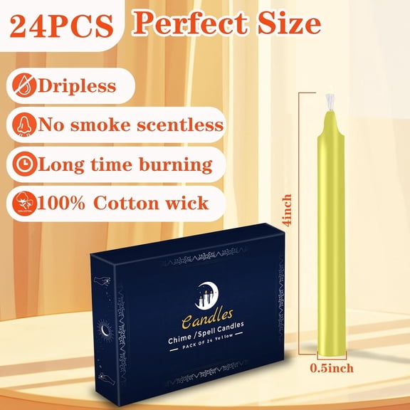 UYGDUY-24 Pack Yellow Spell Chime Candles  Premium Mini Unscented Taper Candles for Rituals, Prayer, Birthdays, Meditation, Altar, Spells, Chime Candles - 4 Inch Tall - Ideal for Witches