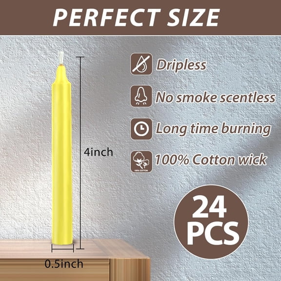 UYGDUY-24 Pack Yellow Spell Chime Candles  Premium Mini Unscented Taper Candles for Rituals, Prayer, Meditation, Altar, Spells  4" Tall  Ideal for Witches & Spiritual Practices