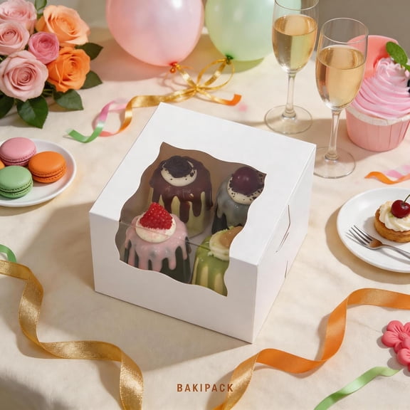 UYGDUY-25 Roll Cake Boxes, White Bakery Boxes with Window, 5x5x3.5 inches Cookies Boxes Pumpkin Roll Container Donut Boxes Pastry Cake Packaging