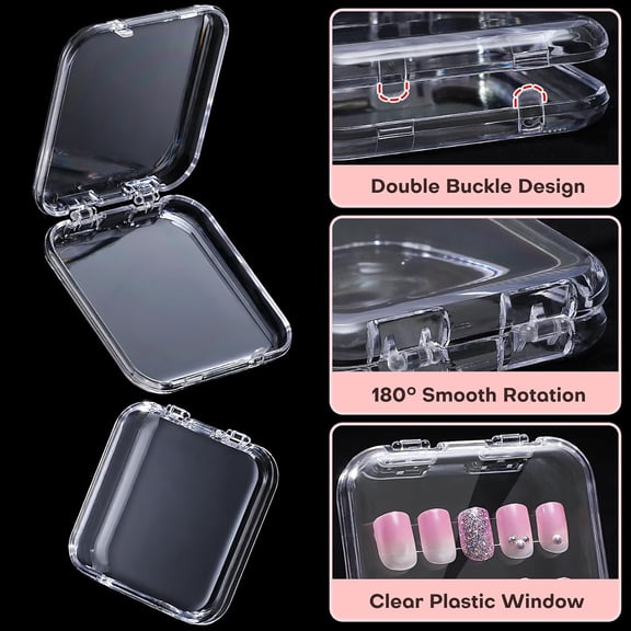 UYGDUY-27 Set Press-On Nail Packaging Display Box w/ Adhesive Tape, 3x3" Clear Fake Nail Storage Container