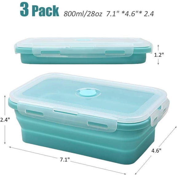 UYGDUY-27oz Silicone Food Storage Containers, 3 Pack Set 800ml Collapsible Food Storage Containers with Lids(Blue)