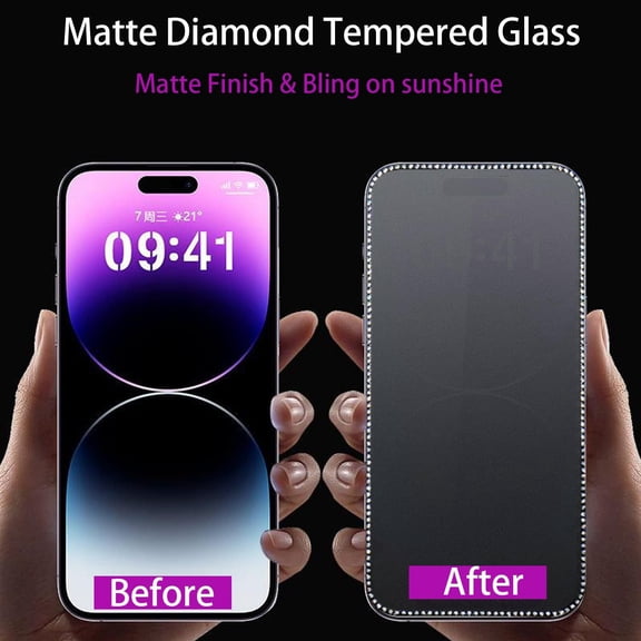 UYGDUY-2PCS Glitter Matte Screen Protector suit for iPhone 17/iPhone 17 Pro/iPhone 16 Pro,Diamond Bling Shiny Sparkling Tempered Glass Suit for iPhone 17/iPhone 17 Pro/iPhone 16 Pro 6.3Inch