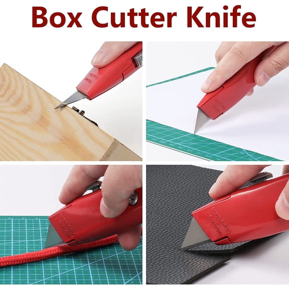 UYGDUY-2Pack Utility Knife Box Cutter Retractable Razor Blade Heavy Duty Box Cutters Knife PVC Pipe Cutter (Red)