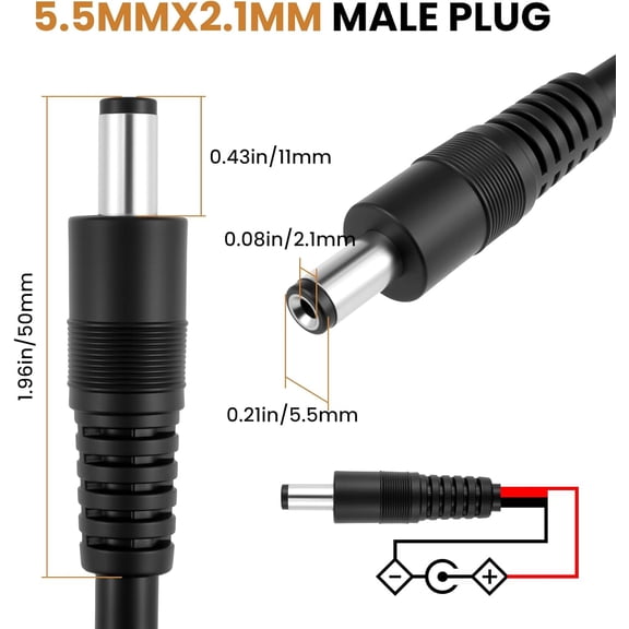 UYGDUY-2Pcs 3FT 14AWG DC Power Cables | Male 5.5x2.1mm Barrel Jack to Open Bare Wire | 15A 12V Power Repair Wires | CCTV Systems, DVRs & LED Light Strips