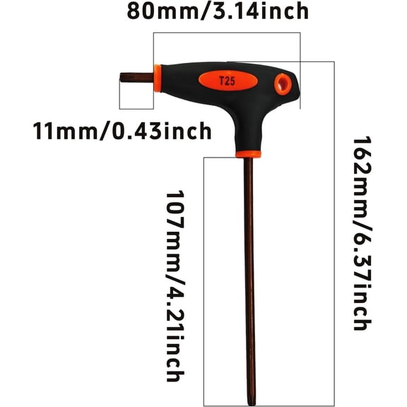 UYGDUY-2Pcs T25 Torx Screwdriver, Anti Tamper Proof Torx Key, S2 Steel T-Handle Dual End Wrench for Home Repair and Mechanical Maintenance, Red