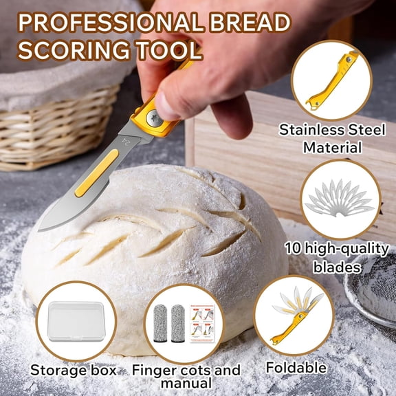 UYGDUY-2pcs Bread Lame Dough Scoring Tool,Folding Scalpel Knife with 40 Razor Blades,Multi-Function Sourdough Scoring Tool for Homemade & Baguette Artisan Bread Baking Supplies (Gold/Gray)