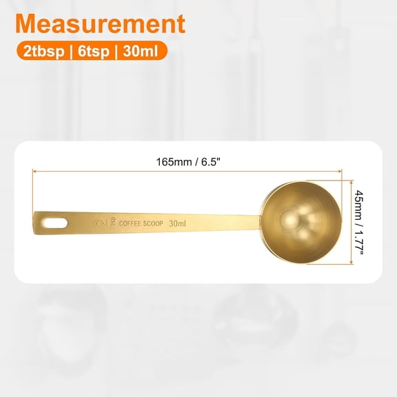 UYGDUY-2pcs Coffee Scoop Spoon 2tbsp (6tsp, 30ml) 304 Stainless Steel Long Handle Teaspoon/Tablespoon Measuring Spoons Scoops for Tea Sugar Kitchen, Gold