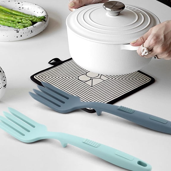 UYGDUY-2pcs Silicone Flexible Forks, Multifunctional Cooking Fork Heat Resistan-t Blending Fork Nonstick Cooking Utensil for Serving Stirring Mashing Household Use(COLOR:Lake Blue+Dark Blue)