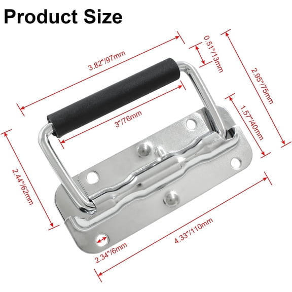 UYGDUY-2pcs Spring Loaded Handles 4.3 Inch, Silver Heavy Duty Handle, Stainless Steel Chest Handle with Rubber Grip, Surface Mount Folding Handles for Toolbox Chest Case Trunks Crates Storage Boxes