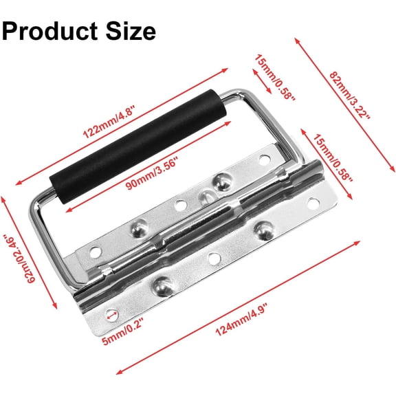 UYGDUY-2pcs Spring Loaded Handles 4.9 Inch, Silver Heavy Duty Handle, Stainless Steel Chest Handle with Rubber Grip, Surface Mount Folding Handles for Toolbox Chest Case Trunks Crates Storage Boxes