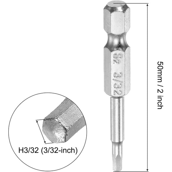 UYGDUY-3/32" Magnetic Hex Head Screwdriver Bit, 1/4" Hex Shank 2" Length S2 Steel Power Tool, 10 Pcs