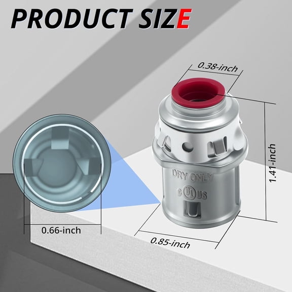 UYGDUY-3/8" Snap-in MC Connector for MC/AC Cable - Fits 14/2 to 10/3 Metal-Clad Cable, 1/2" Knockout Size, Insulated Throat, Steel Construction (5 Pack)