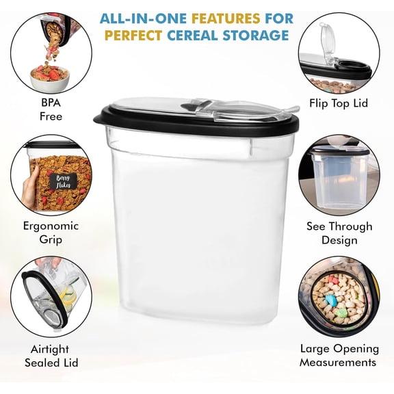 UYGDUY-3 PC Cereal Container Storage Set (5.2L, 2.8L, 1.2L) - Large Airtight Food Storage Containers with Flip-Top Lids, BPA-Free Plastic Cereal Dispenser for Pantry, Rice, Flour, Sugar & Pasta