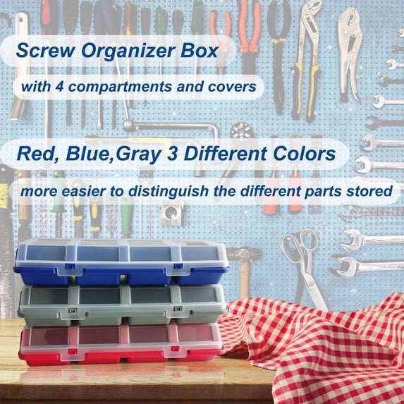 UYGDUY-3 PCS Screw Organizer Boxs with Lids,4 Compartments Tools Organizer Boxs,Hardware Tool Box Plastic Parts organizer Bin with Locks,Suitable for Home, Repair Shop, Tool Classification Storage Bo