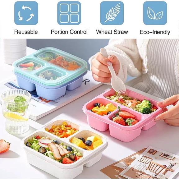 UYGDUY-3 Pack 3 Compartment Lunch Snack Containers with Lids, Meal Prep Bento Snack Boxes, BPA Free, Reusable Food Storage Lunchable Containers for People Work Travel