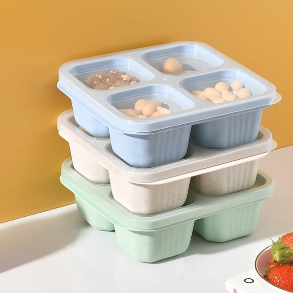 UYGDUY-3 Pack 4 Compartment Lunch Snack Containers with Lids, Meal Prep Bento Snack Boxes, BPA Free, Reusable Food Storage Lunchable Containers for People Work Travel