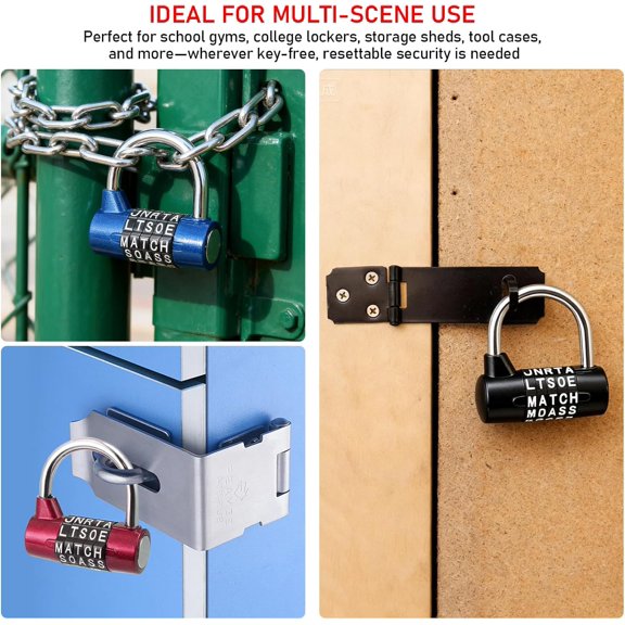 UYGDUY-3 Pack Heavy Duty 5-Letter Combination Lock, Resettable Keyless Word Lock for Gym Lockers, Toolboxes, Cabinets & Hasp, Durable Metal Code Lock (Letter Style)