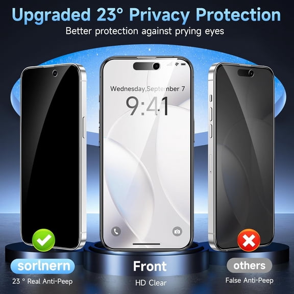 UYGDUY-3 Pack Privacy Screen Protector Compatible for iPhone 16 Pro Max, 23 Anti-Spy, 9H Tempered Glass, Anti-Scratch, Touch-Sensitive, Bubble-Free, Easy Installation
