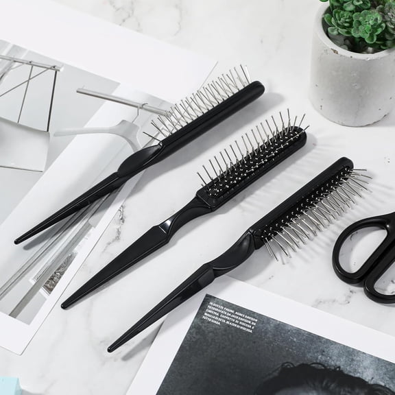 UYGDUY-3 Pack Synthetic Wig Brush - 3 Row Wire Brush, Black Styler, Travel Size Metal Combs for Detangling, Barber, Beginner