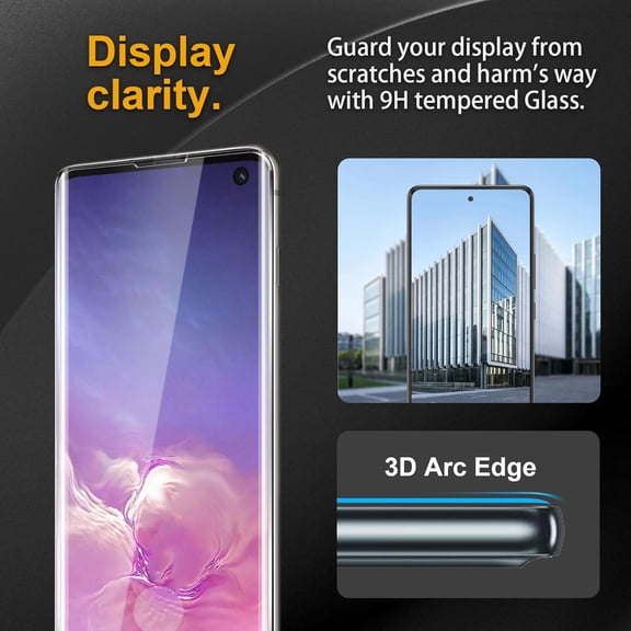 UYGDUY-3 Pack Tempered Glass Screen Protector for Samsung Galaxy S10, Anti-Fingerprint, 9H Hardness, Scratch Resistant, 3D Curved Tempered Glass Film, HD Clear