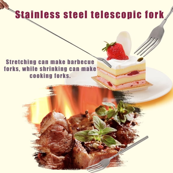UYGDUY-3 Pcs Extendable Forks, BBQ Telescopic Forks Stainless Steel 8.7-25.4Inch Long Handle Fork Barbecue Cutlery Telescopic Toasting Dinner Fruit Dessert pranks for adults gag gifts (3)