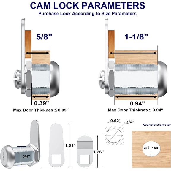 UYGDUY-3 Pcs Mailbox Lock, 5/8" Cabinet Locks and Cam Locks for Toolbox Keyed Alike, Secure Drawer and File Cabinet with Dust Cover, Zinc Alloy