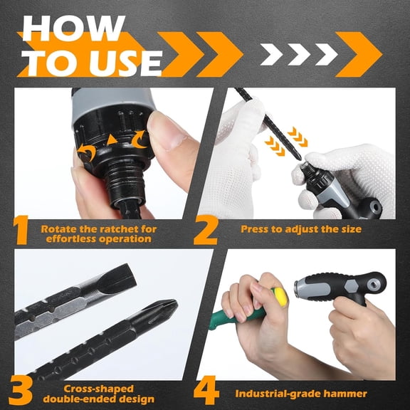 UYGDUY-3-in-1 T Handle Ratchet Screwdriver Ratcheting T Handle Bit Driver Cross and Slotted Flat Head Screwdriver with Magnetic Adjustable Extension for Repair Furniture Computer Bicycle Tool