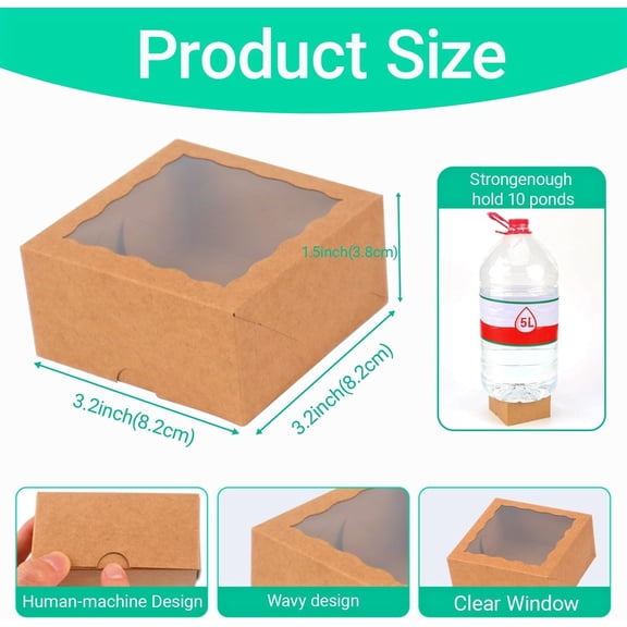 UYGDUY-3 " x 3 " x 1 " 50PCS Chocolate Truffle Boxes for 4,Mini Bakery Boxes with Window for Brownie,Cookies, Soap, Donut,Macaron
