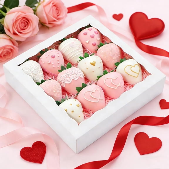 UYGDUY-30pcs Pie Boxes 8x8x2 Inch Bakery Boxes with window Cookie Box Treat Box for Macaron Dessert Chocolate Covered Strawberries Pastry Cakesickle - White