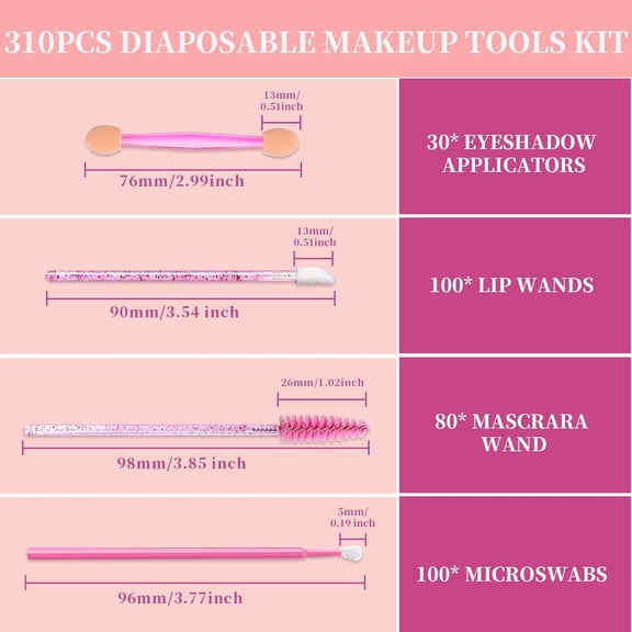 UYGDUY-310PCS Disposable Makeup Applicators Kit, Mascara Wands Lash Spoolies, Eyeshadow Applicators, Lip Applicators Disposable, Microswabs, Makeup Artist Kit Essentials with Box
