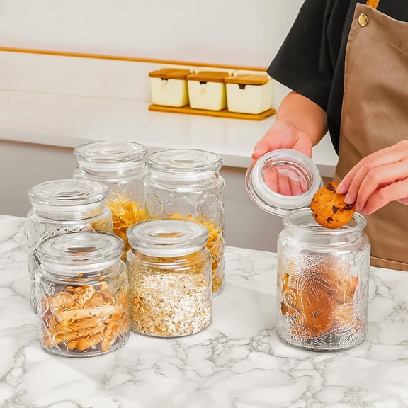 UYGDUY-32oz Vintage Glass Jar With Lid, Glass Storage Containers, Airtight Kitchen Storage Containers For Sugar, Coffee, Tea, Spice, Flour, Candy Cookie, Pasta, Cereal, Cute Decorative Jars