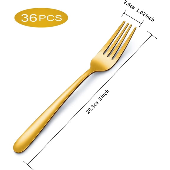 UYGDUY-36 Pieces Gold Dinner Forks Set (8 inch), Forks Silverware, Mirror Polished Fork Set, Small Forks for Home, Kitchen, Restaurant, Dishwasher Safe