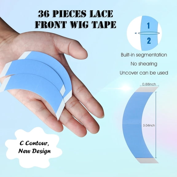 UYGDUY-36 Pieces Wig Tape - Clear Waterproof Double Sided Tape Strips for Toupee, Lace Front Wig (C Contour)