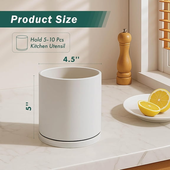 UYGDUY-360 Rotating Utensil Holder  5" Kitchen Utensil Crock for Countertop, Modern Cooking Tool Organizer for Kitchen Storage & Dcor, Oatmeal, 72-X-D-1
