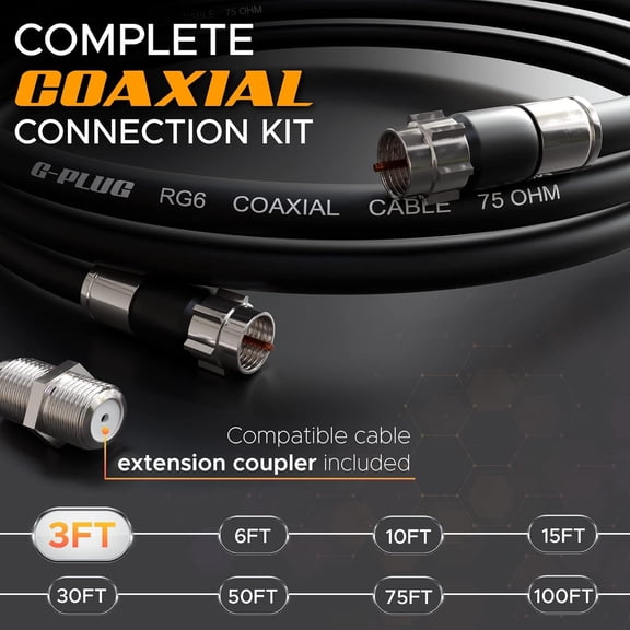 UYGDUY-3FT RG6 Coaxial Cable Connectors Set - High-Speed Internet, Broadband and Digital TV Aerial, Satellite Sky Cable Extension- Weather-Sealed Double Rubber O-Ring and Compression Connectors Black