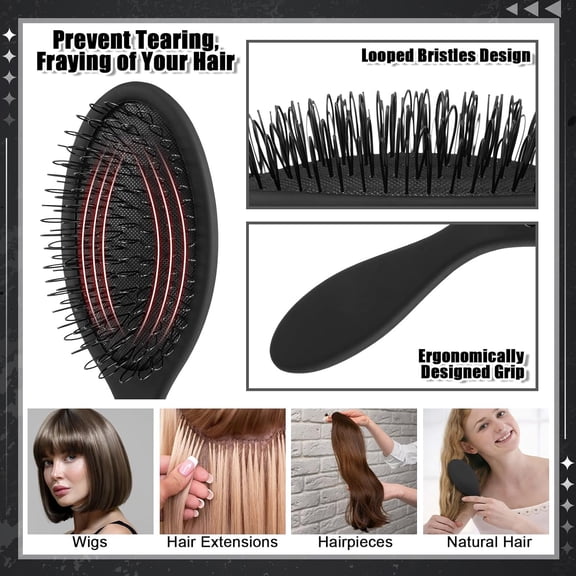 UYGDUY-3Pcs Wig Brush Comb Set with 4Pcs Wig Caps, Professional Hair Extension Loop Brush 3 Row Wire Brush Wide-Tooth Comb for Human and Synthetic Hair